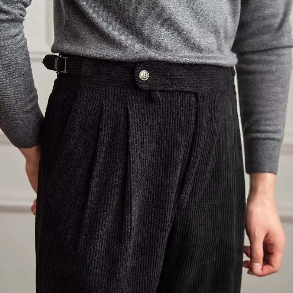 Cordhose Herren Plissee Weites Bein Knopfleiste Beige
