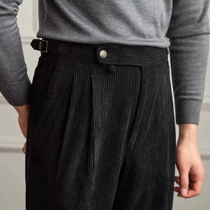 Cordhose Herren Plissee Weites Bein Knopfleiste Beige