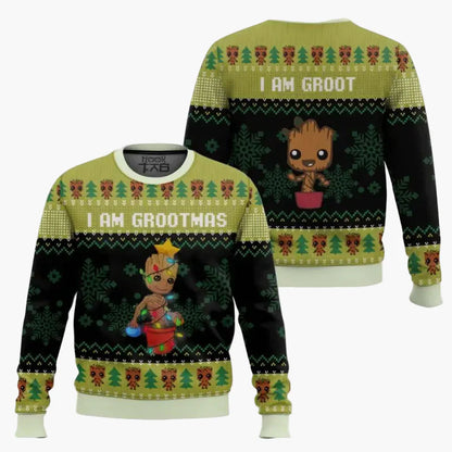 Herren Weihnachts-Sweatshirt Ugly Christmas Pullover "I am Grootmas" mit Baby Groot Motiv – Lustiger Fanartikel für Feiertage