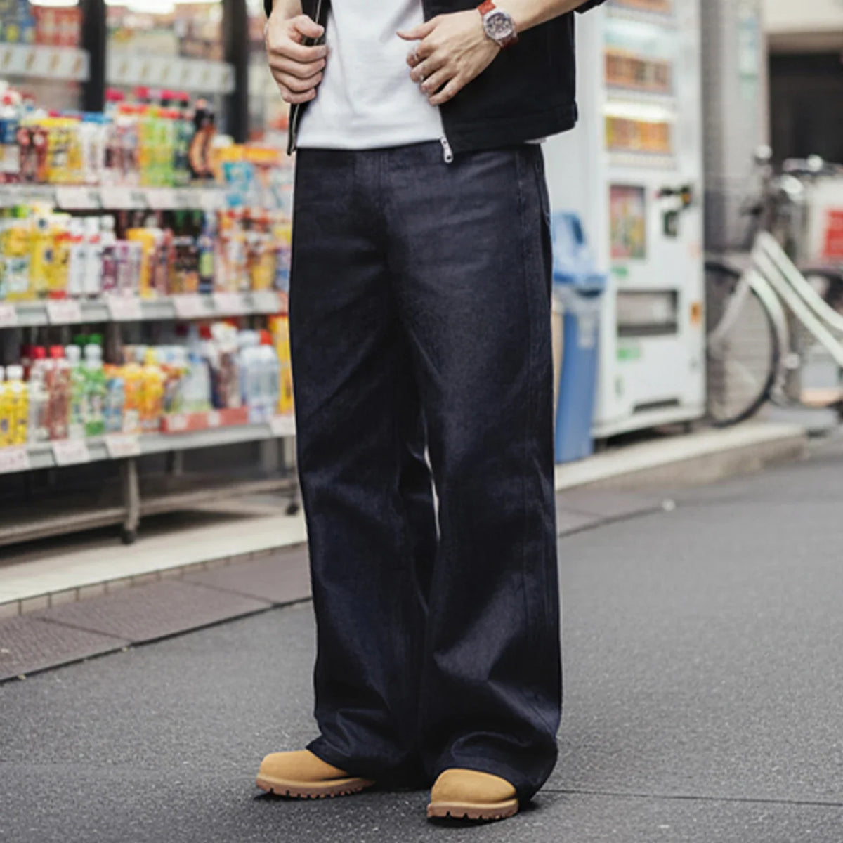Weite Herren Jeanshose Dunkelblau Denim Look Loose Fit