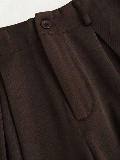 Damen Marlenehose mit weitem Bein, hoher Taille und Falten