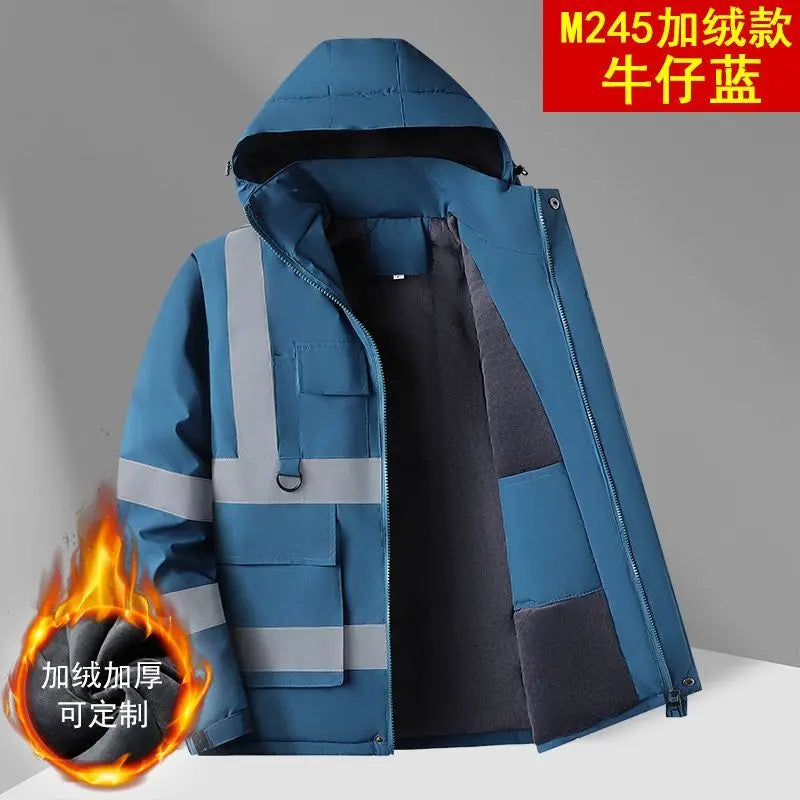 Sicherheits Arbeitsjacke Herren Fleece Reflektorstreifen Kapuze