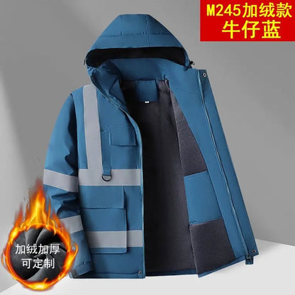 Sicherheits Arbeitsjacke Herren Fleece Reflektorstreifen Kapuze