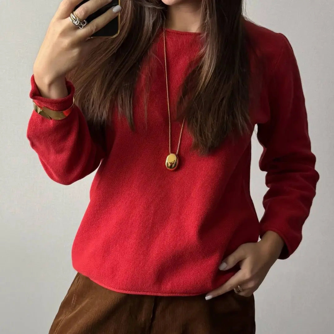 Damen Langarm Pullover mit Rundhalsausschnitt Freizeit Strick-Oberteil