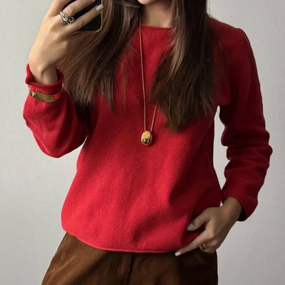Damen Langarm Pullover mit Rundhalsausschnitt Freizeit Strick-Oberteil