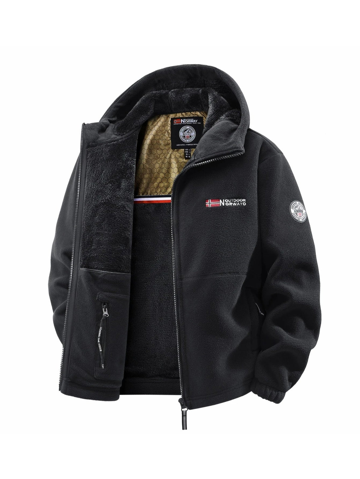 Herren Kapuzen-Fleecejacke mit Reißverschluss und Taschen, gefüttert