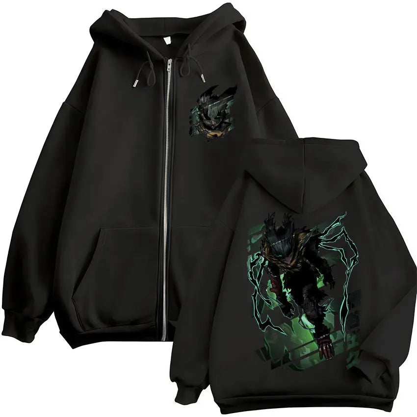Unisex Reißverschluss Hoodie mit Kordelzug und Motivdruck – Verschiedene Designs