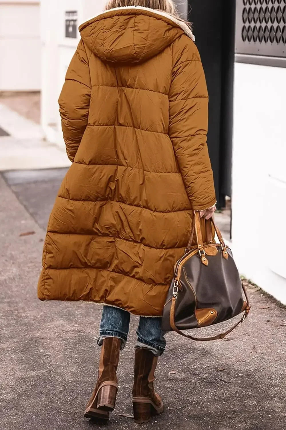 Damen Steppmantel Lang Winter Daunen-Optik mit Teddyfutter Kapuze