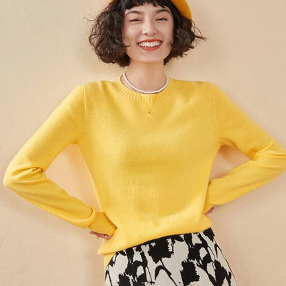 Damen Rundhals Pullover Langarm Basic Strickpullover
