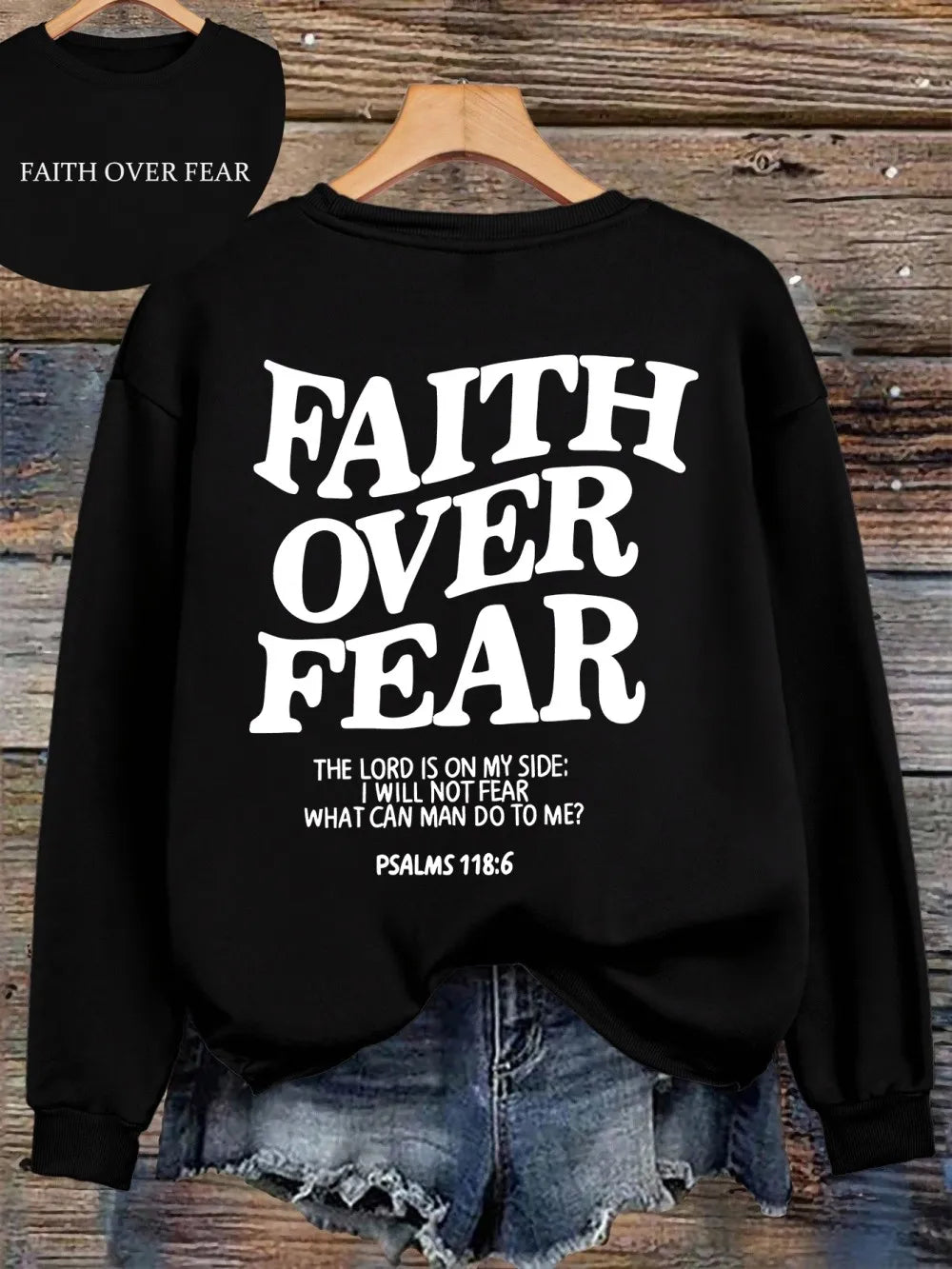 Hoodie mit Kapuze und "Faith Over Fear" Druck, lockere Passform