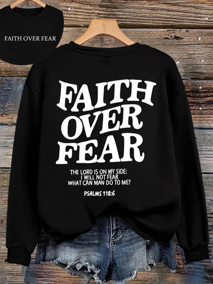 Hoodie mit Kapuze und "Faith Over Fear" Druck, lockere Passform