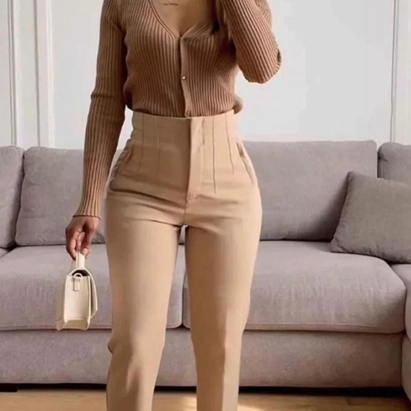 Damen High-Waist Hose Business Elegant Knöchellang