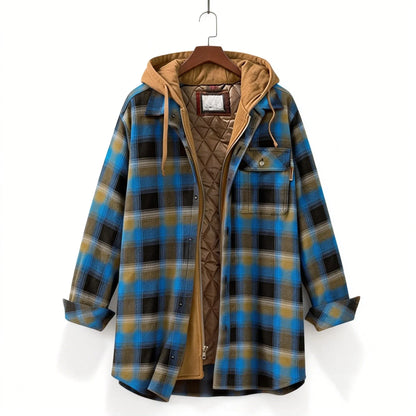 Karierte Jacke mit Kapuze & Steppfutter Herren Orange Blau
