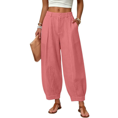 Damen Pumphose Weites Bein High-Waist Freizeithose mit Taschen