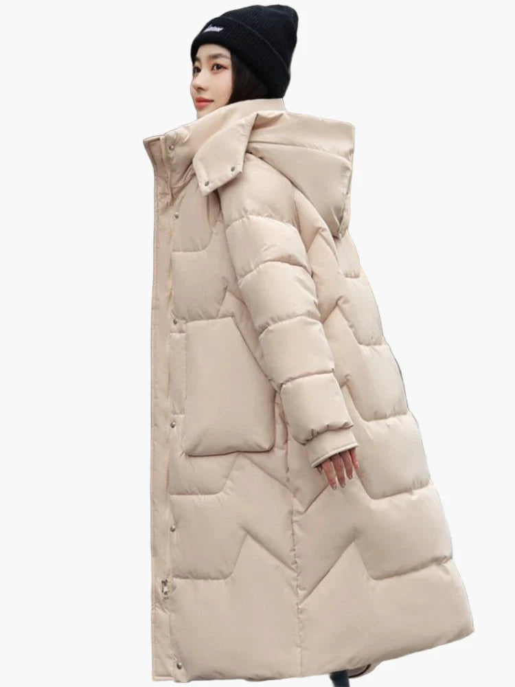 Damen Winter Daunenmantel Lang mit Kapuze, Modisch & Warm, Perfekt für kalte Tage