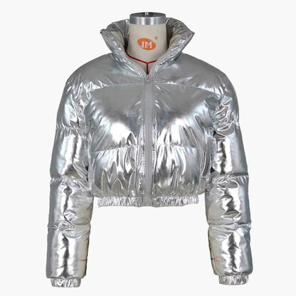 Damen Kurz Pufferjacke Streetwear Wintermode glänzend, modisch und vielseitig