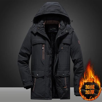 Herren Winterjacke mit Kapuze Gefütterter Parka Warm Schwarz