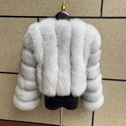 Damen Kurz Kunstpelzjacke Pelzmantel mit V-Ausschnitt