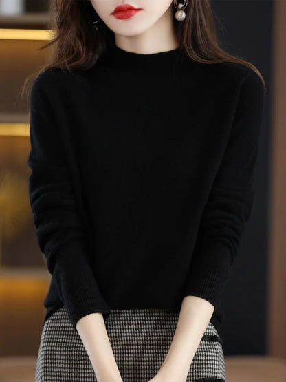 Damen Pullover Stehkragen Langarm Feinstrick Basic