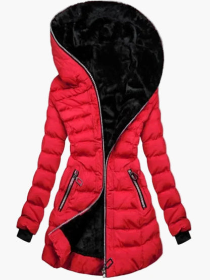 Damen Winter Steppmantel mit Kapuze und Fleecefutter – Modischer Outdoor-Parka für kalte Tage