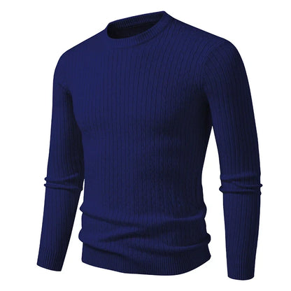 Herren Rundhals Pullover Zopfmuster Langarm Strickpullover