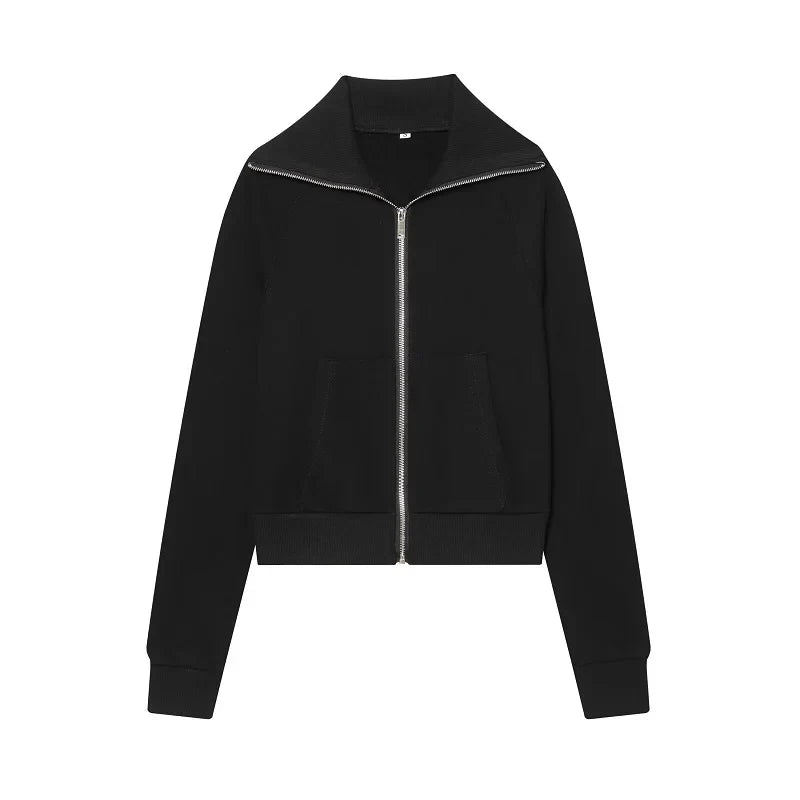 Damen Sweatjacke Reißverschluss Stehkragen & Flare-Hose Set Sportlicher Look