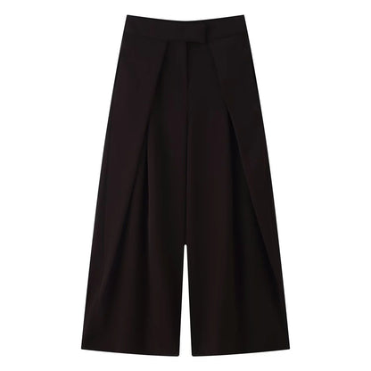 Damen Weite Culotte Hose mit Falten Kurz Weites Bein