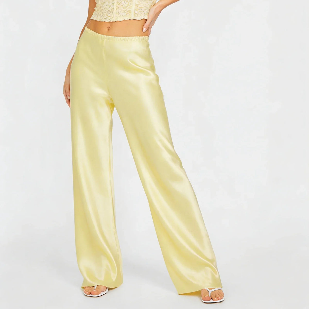 Damen Satin Hose Weites Bein – Dunkelgrün