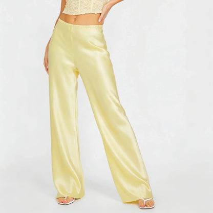 Damen Satin Hose Weites Bein – Dunkelgrün