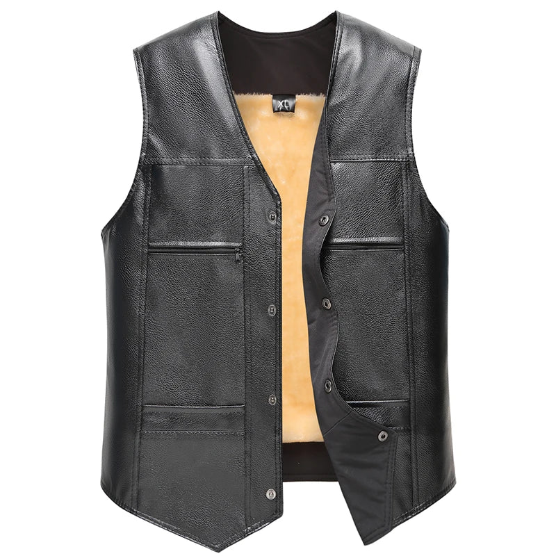 Herren Weste Schwarz mit warmem Fleecefutter, ärmellose Jacke mit Druckknöpfen und Taschen