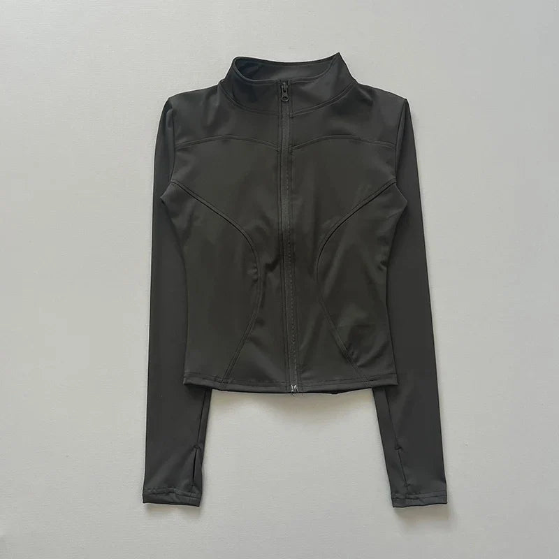 Damen Sportjacke mit Stehkragen & Reißverschluss, Langarm, schmale Passform