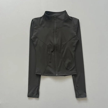 Damen Sportjacke mit Stehkragen & Reißverschluss, Langarm, schmale Passform