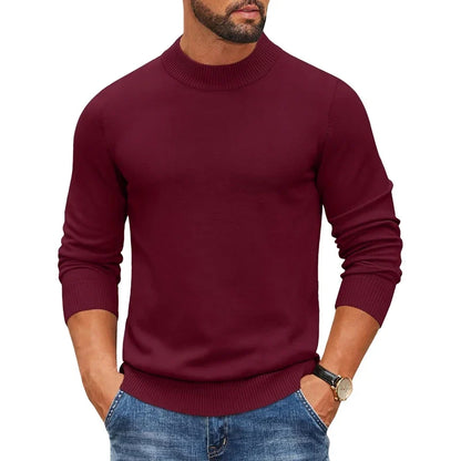 Herren Rollkragenpullover Langarm Strickpullover Rippbündchen Uni-Farben