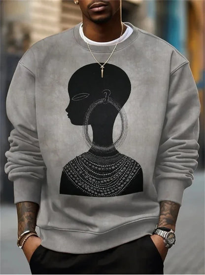 Herren Rundhals-Sweatshirt mit Afrika-Motiv und Augenprint, Weiß