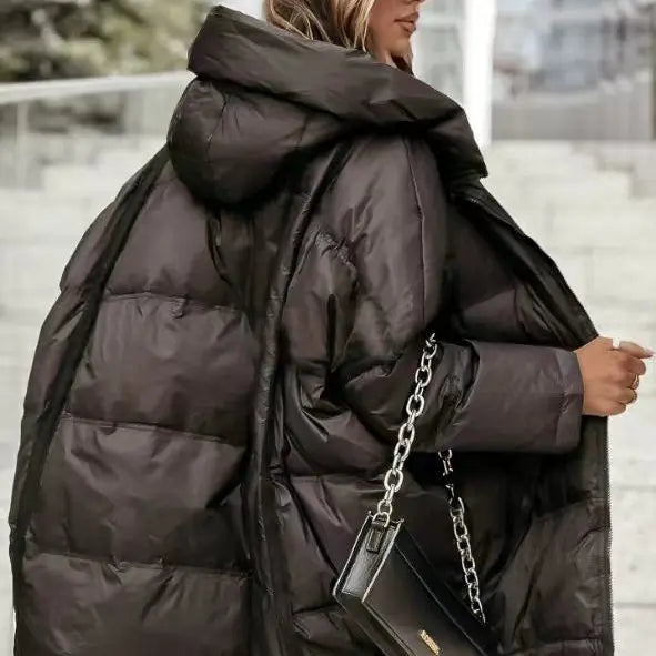 Damen Steppjacke mit Kapuze Oversize Schwarz