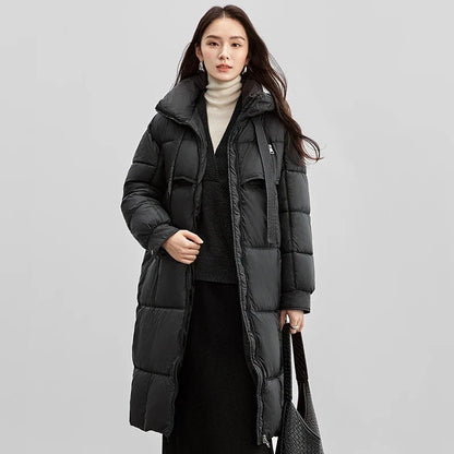 Damen Langer Steppmantel mit Kapuze Winter Warm Gefütterter Parka