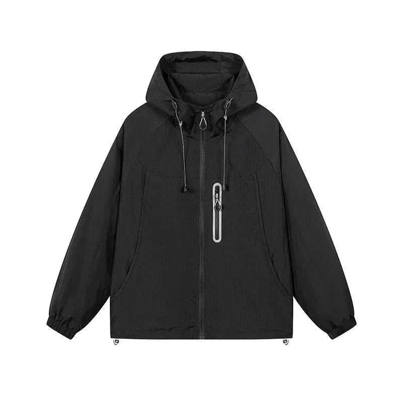Unisex Leichte Kapuzenjacke Windbreaker mit Reißverschlusstasche