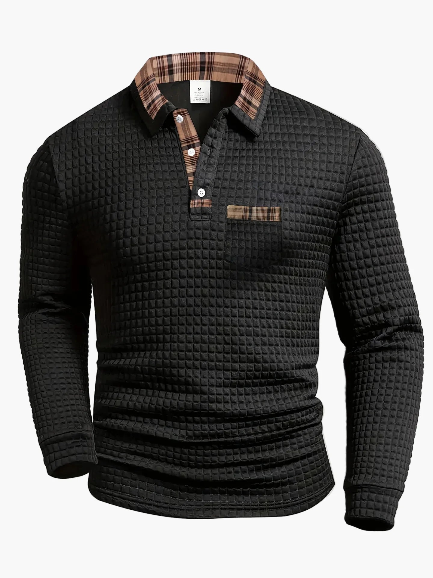 Herren Langarm Freizeit-Poloshirt mit Karodetails – Strukturierter Casual-Look für Alltag & Büro