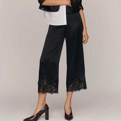 Damen Culotte Hose mit Spitze – Weites Bein, Halbhoch