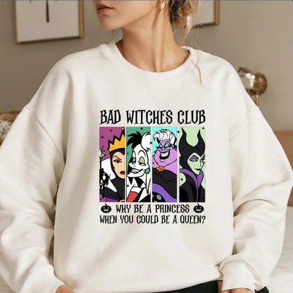 Damen Sweatshirt Rundhals "Bad Witches Club" Druck Langarm Baumwollmischung
