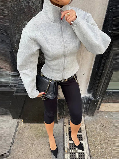 Damen Sportliche Jacke mit Stehkragen Reißverschluss