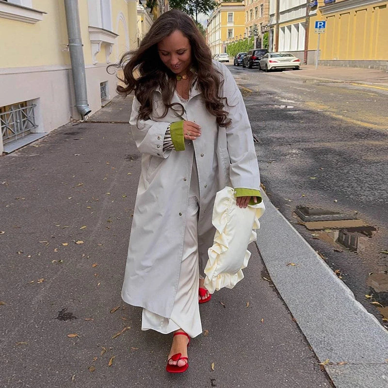 Damen Langer Mantel Übergroßer Trenchcoat mit Stehkragen und weiten Ärmeln