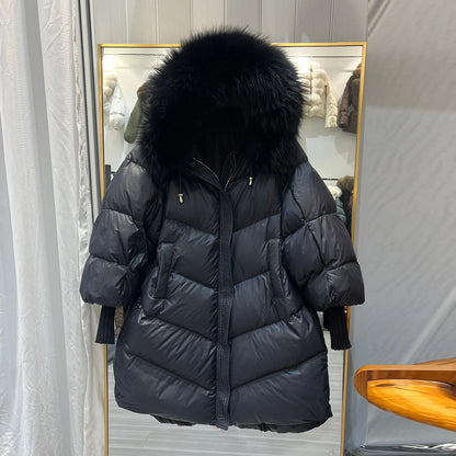 Damen Steppmantel mit Kapuze und Fellimitatbesatz, Warm Gefütterter Winterparka