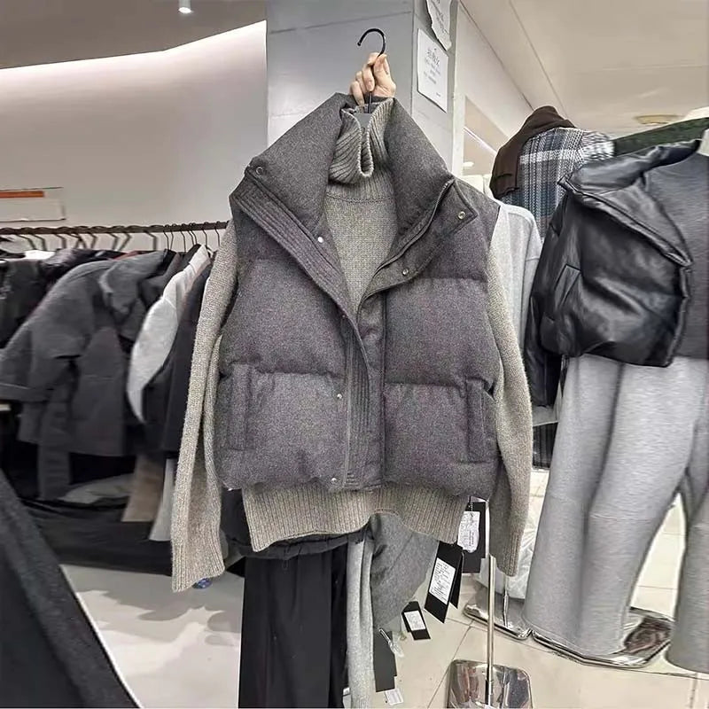 Gepolsterte Damen Weste mit Stehkragen - Grau