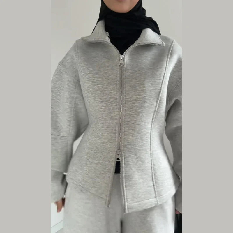 Damen Sportliche Jacke mit Stehkragen Reißverschluss