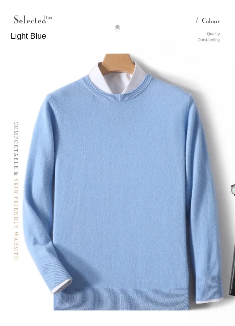 Herren Rundhals Pullover Langarm Feinstrick Basic