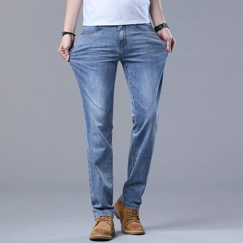 Herren Jeans Hose Hellblau Denim Straight Fit
