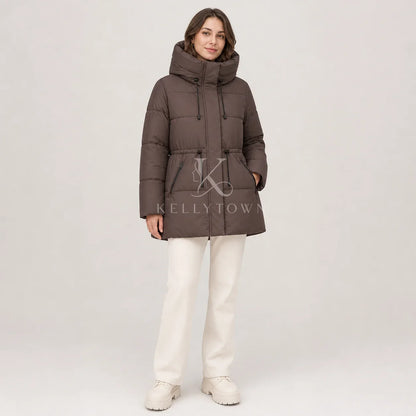 Damen Winter Steppjacke mit Kapuze & Kordelzug - Warme Puffajacke