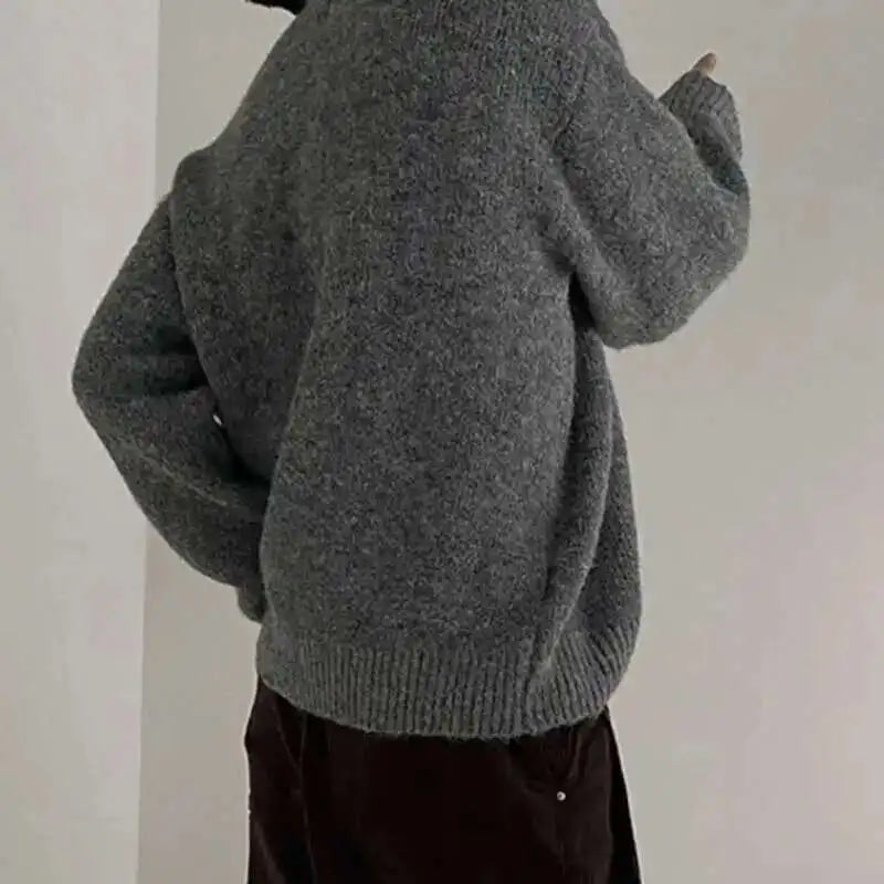 Grauer Strickpullover Rundhals für Herren, Langarm, Grobstrick