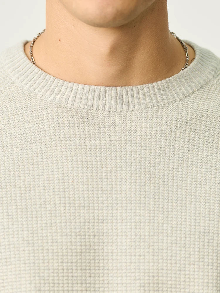 Gerippter Pullover für Herren, Rundhals, Langarm, Blau